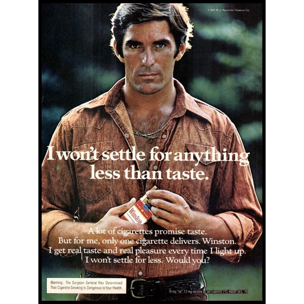1977 Winston Cigarettes Vintage Print Ad Man Western Open Collar Shirt Wall Art